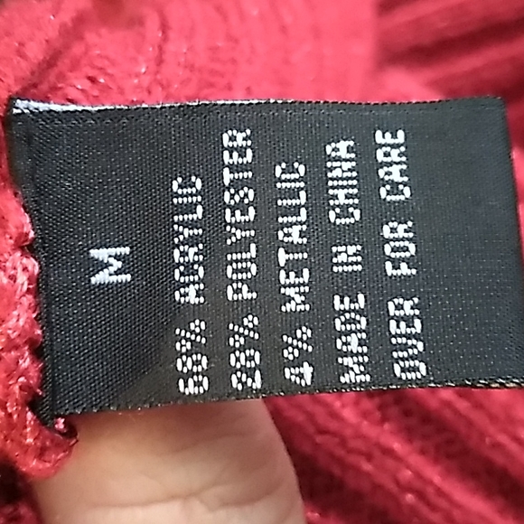 By By Red Sequin & Sparkle Cowl Neck Sweater. Size Medium - Picture 9 of 9